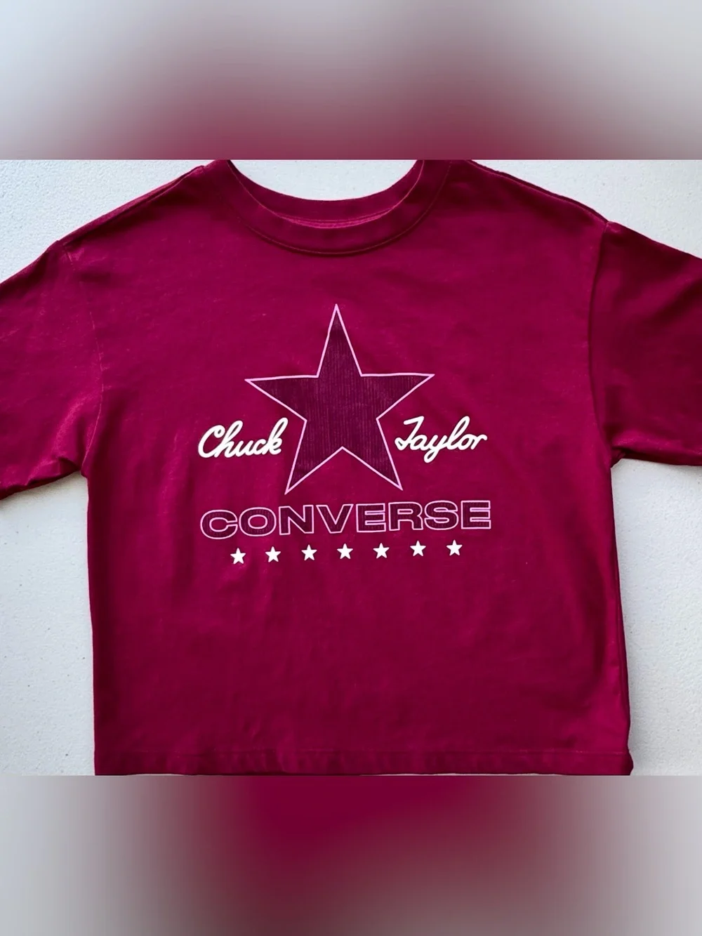 Converse Girls Medium Boxy Crop Tee Bundle 3 Graphic T Shirts Pink Gray (W XS/S)